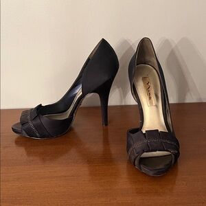 Nina Elegant Navy 4.5” Peep-Toe Heels